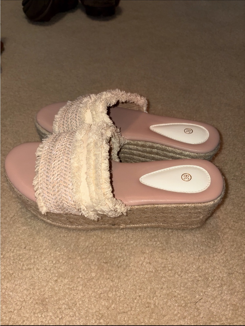 Womens Pink Espadrille Platform Slide Sandals